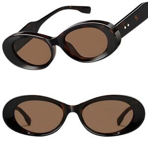 Tortoise & Brown Oval Sunglasses 80S 90S Glam Rock Bold For Unisex Stylish
